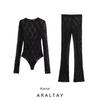 Araltay New Arrival Fashion Style Women's Clothing Silm Lace Jumpsuit Slit Design Leggings 021916