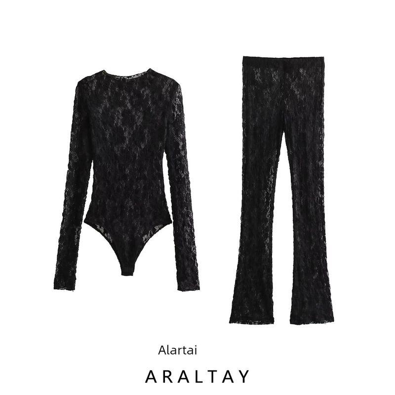 Araltay New Arrival Fashion Style Women's Clothing Silm Lace Jumpsuit Slit Design Leggings 021916