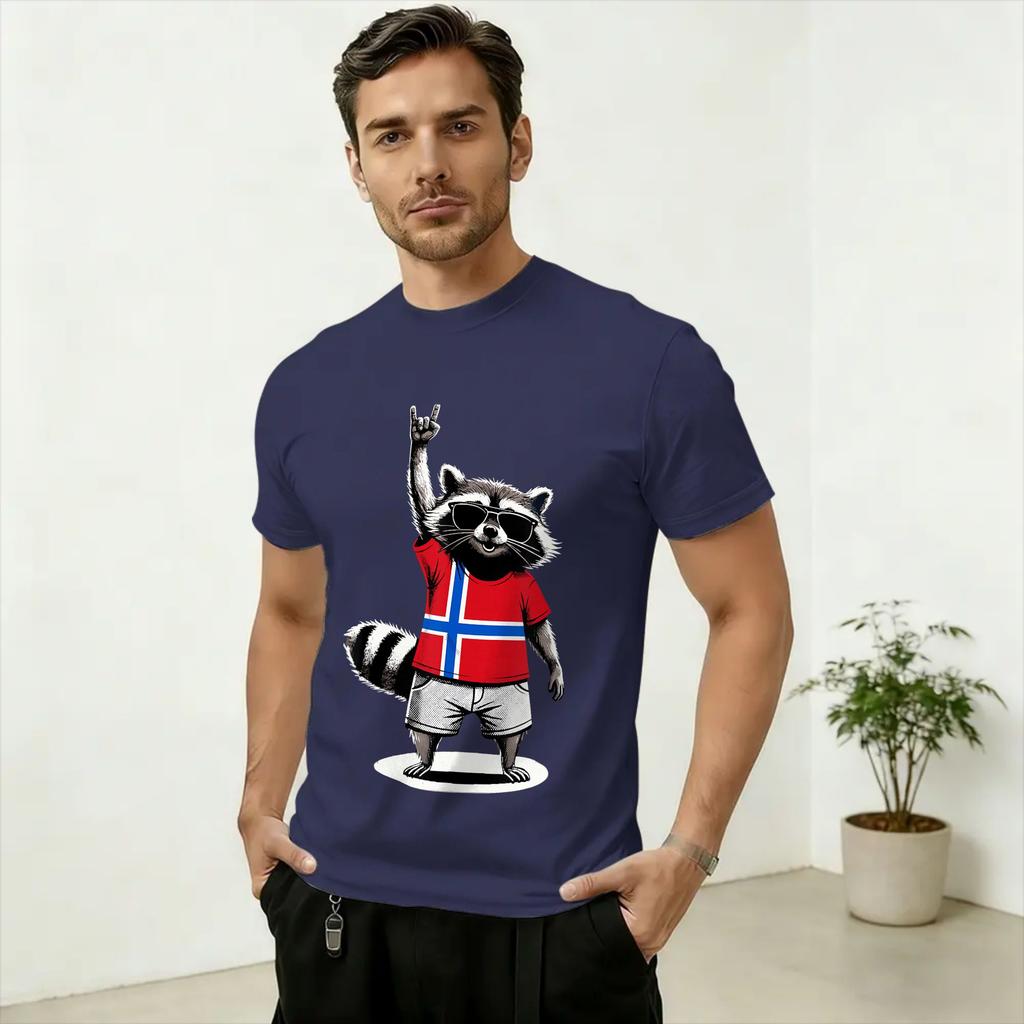 Unisexs Norwegian Flag Raccoon Funny Norway T Shirts 100 Cotton Clothes Funny Short Sleeve O Neck Tee Shirt Gift Idea TShirts