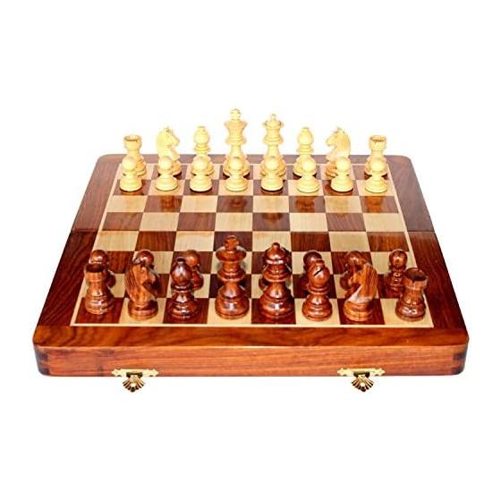 StonKraft Handcrafted Premium Wood 31 X 31 Cm Chess Set - Rosewood Folding Magnet Set with Storage