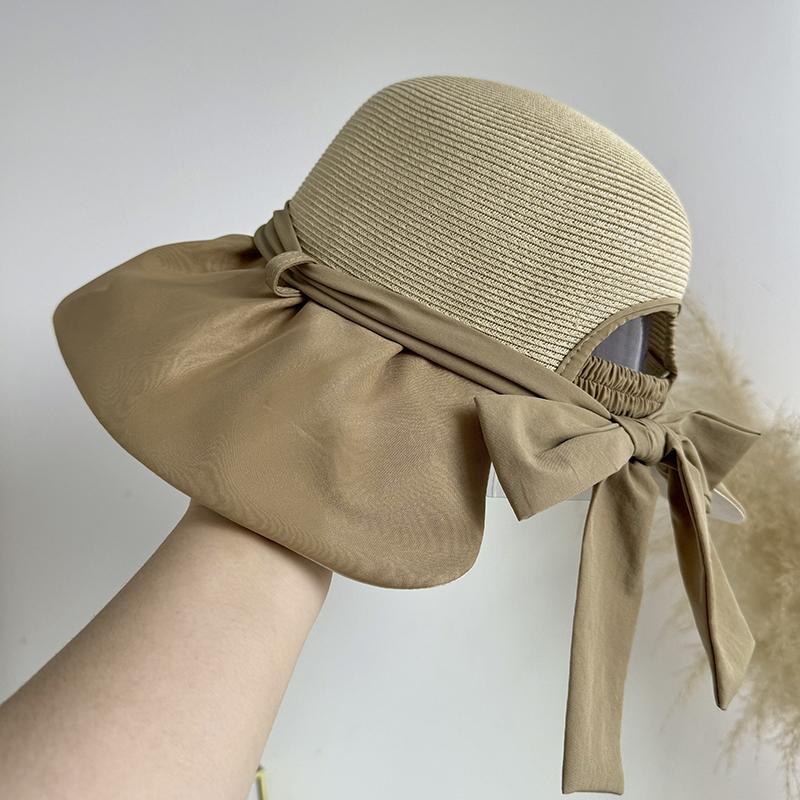 Summer vinyl visor women's hat UV protection big brim sun hat face cover bucket hat sun protection straw hat