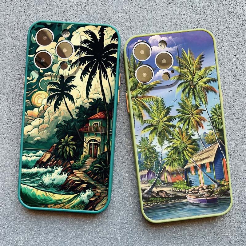 Seaside Coconut Tree Coastal Scenery Phone Case for IPhone 16 15 14 13 12 11 Pro Max Mini X XR XS 15 7 8 Plus Shockproof Covers