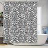 Classy Damask Shower Curtain Dark Grey White Pattern for Bathroom Decor Waterproof Fabric Shower Panels with Rings Set