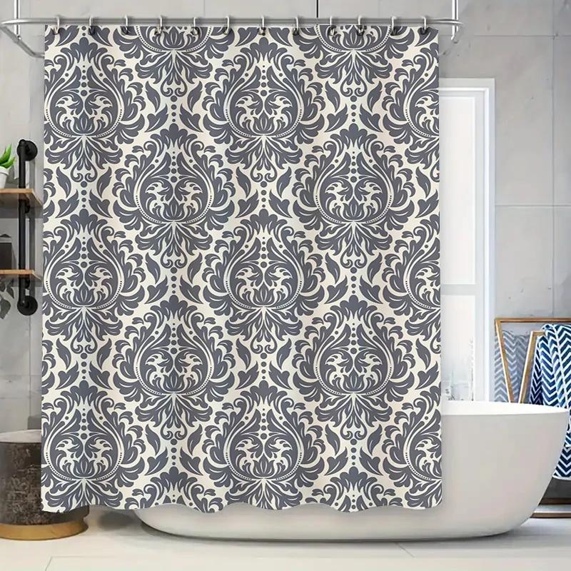 Classy Damask Shower Curtain Dark Grey White Pattern For Bathroom Decor Waterproof Fabric Shower Panels With Rings Set W60H190(CM)-1 Pcs