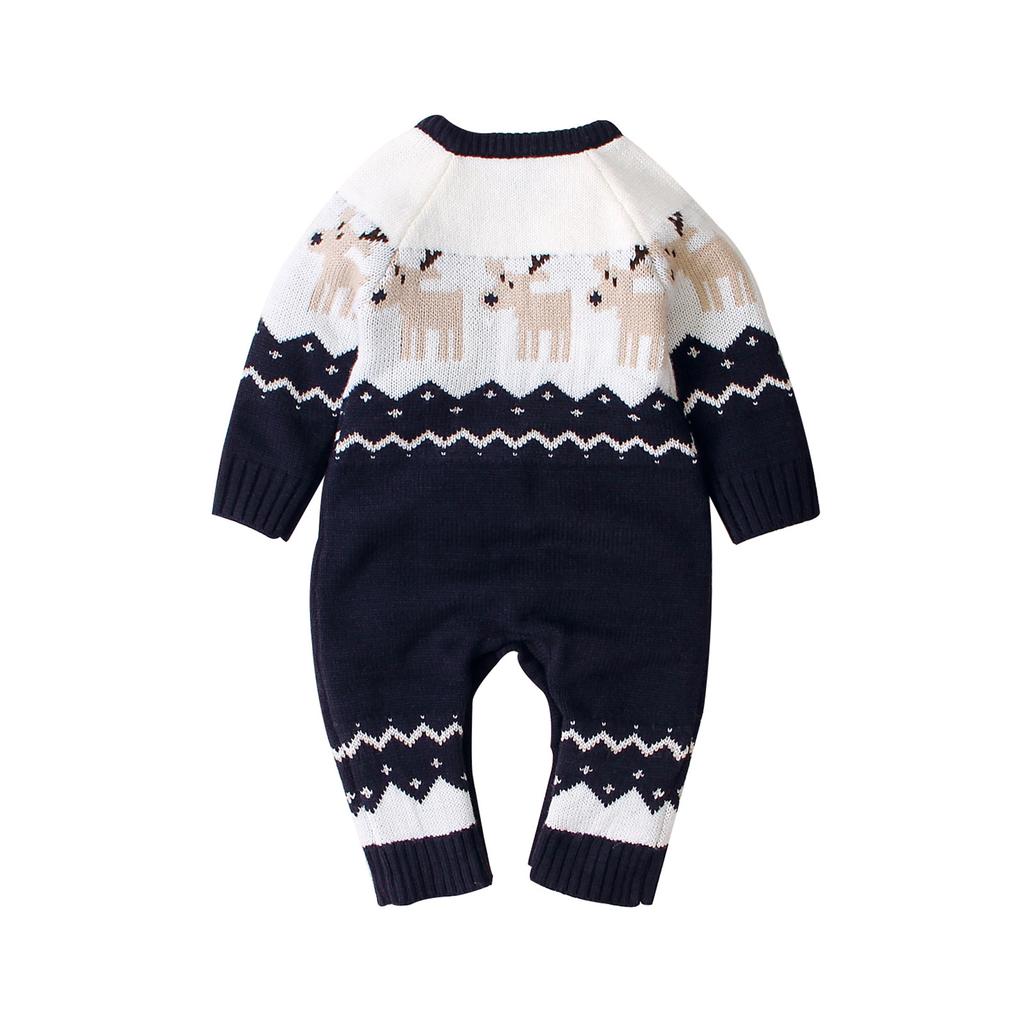 Newborn Baby Boy Girl Long Sleeve Knit Cartoon Christmas Romper Jumpsuit Clothes