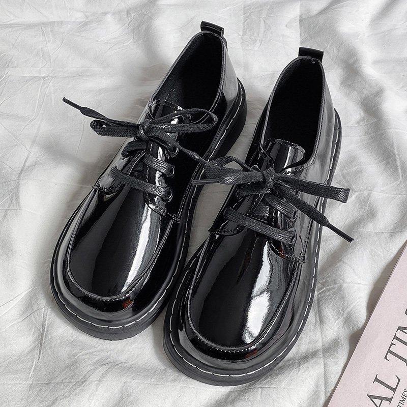 Módní Jarní a Podzimní Dámské Univerzální Malé Kožené Černé Šněrovací Kožené Boty Prošívané Kulaté Špičky Ploché Ležérní Boty pro Ženy