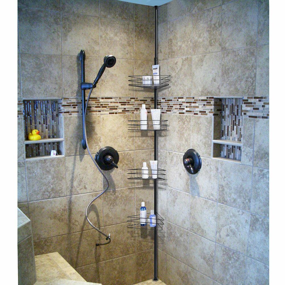 4 Tier Corner Bathroom Shelf Chrome Shower Caddy Pole Storage Rack Tower Organiz