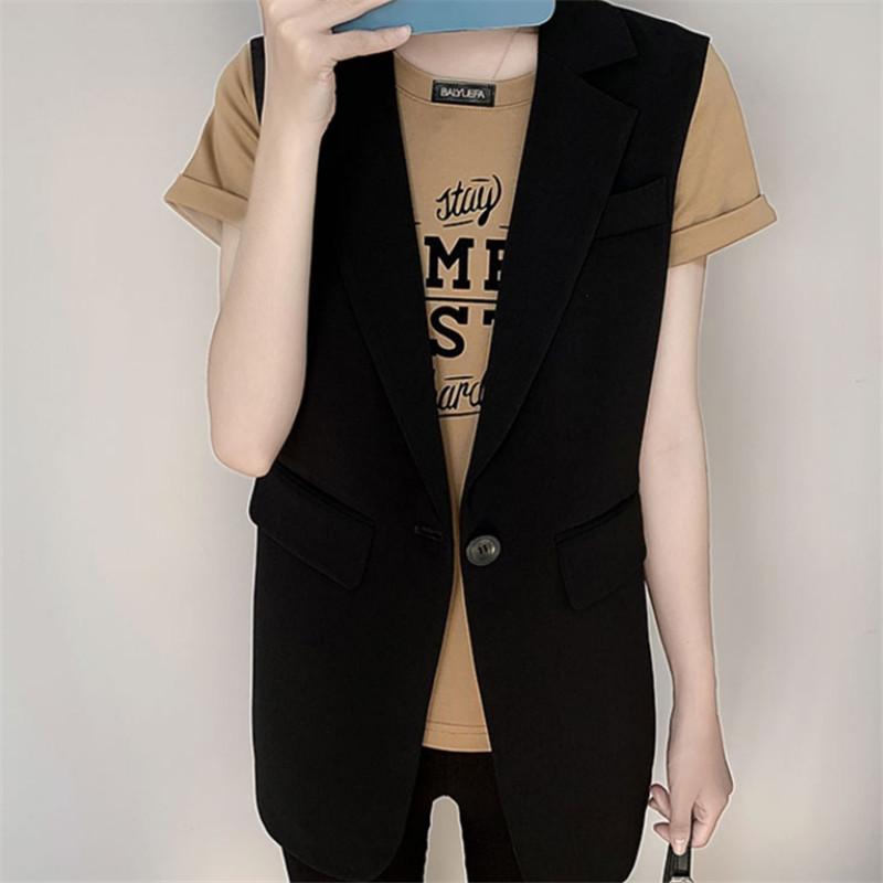 Tooxika Neue Damen-Anzugweste in Volltonfarbe, mittellang, ärmellos, Weste, Strickjacke