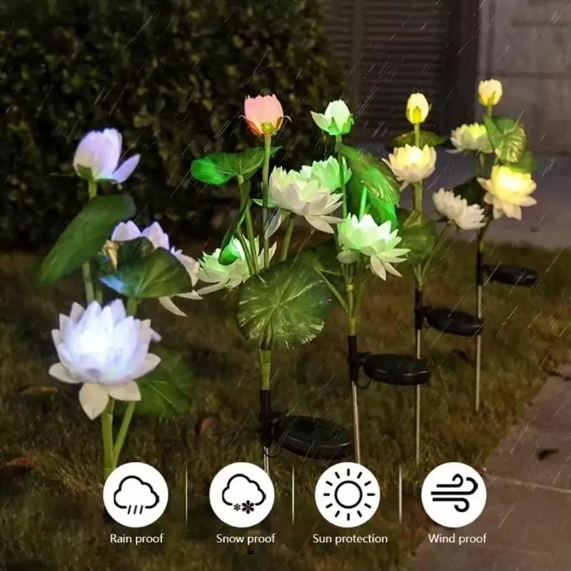 1PC Solar LED 3-Head Lotus Flower Light Outdoor Waterproof Garden Stake Lamp for Yard Lawn Terrace Park Square Landscape Decor