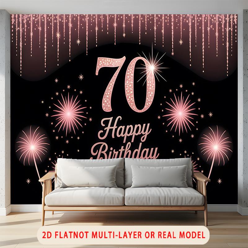 Party Backdrop Birthday Rose Fireworks 70th 70 Photo Booth Background Wall Decor
