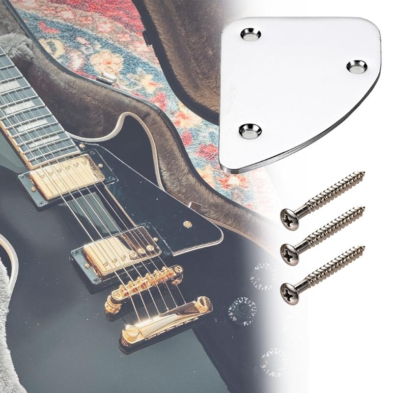 Curved Neck Reinforcement Plate Metal Texture Suitable for Electric Guitars Bass with Mounting Hardware Included