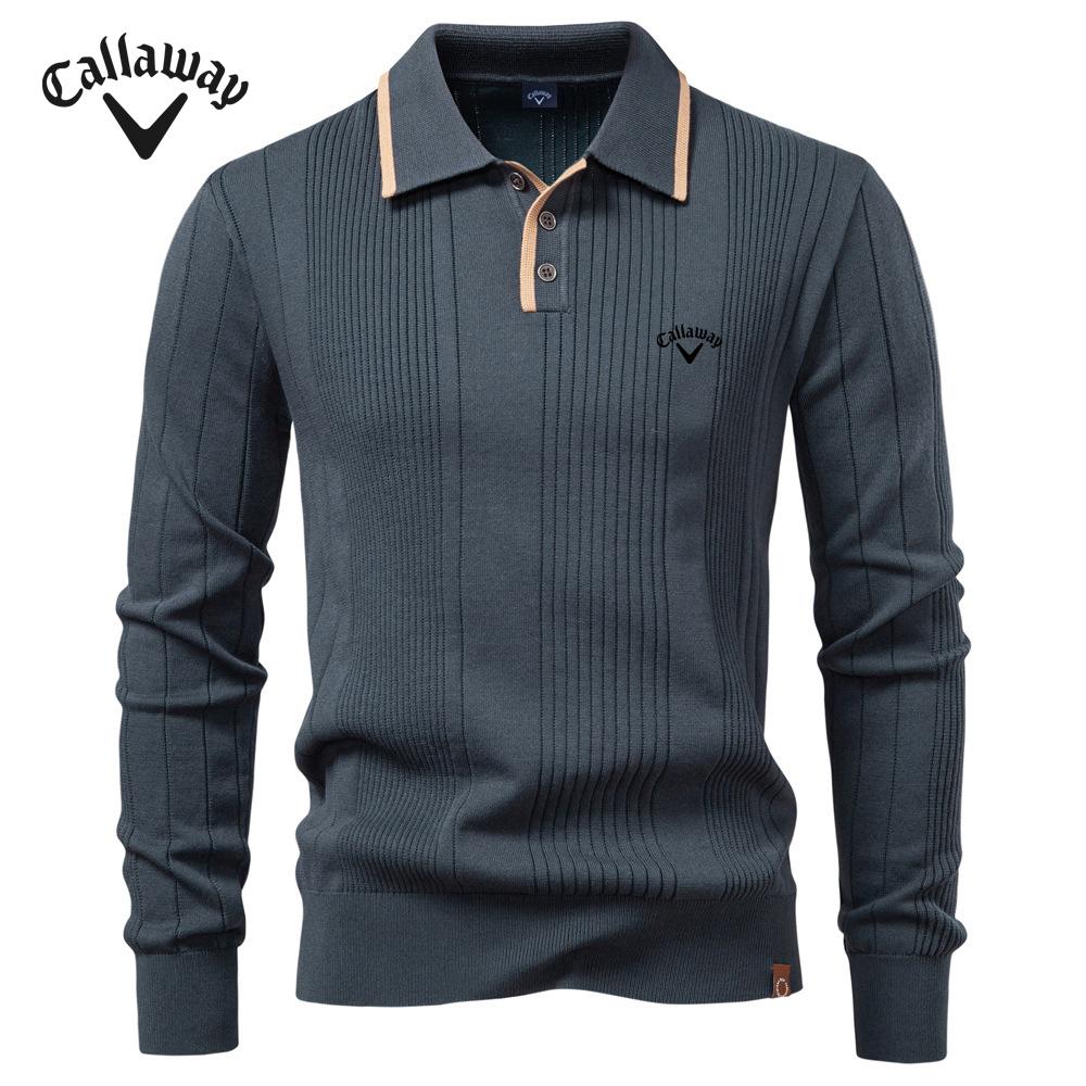Callaway Pánský svetr polo s klopou na poloviční zip, kvalitní pletený svetr, pánské oblečení, podzim a zima 2025, nová evropská velikost, výšivka