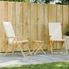 VidaXL Folding Bistro Set 3 Pcs and Cushions Cream White Bamboo, Garden Bistro Set, Balcony Set, 3208937