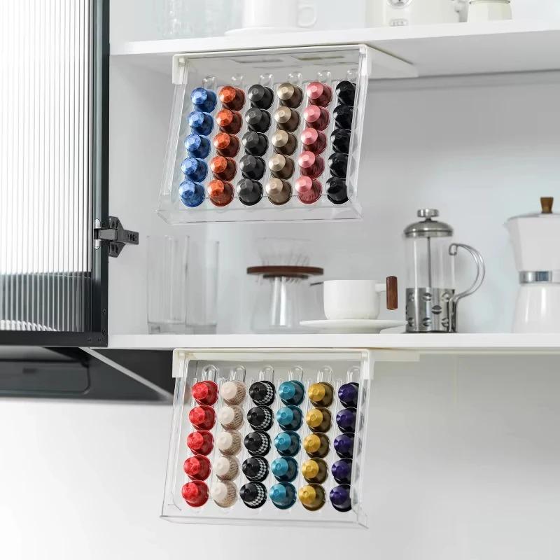 Drawer Style Coffee Capsule Rack, Hidden Pod Tea Bag Storage Box, Desk Drawer Storage Box, Space Saving Coffee Accessories