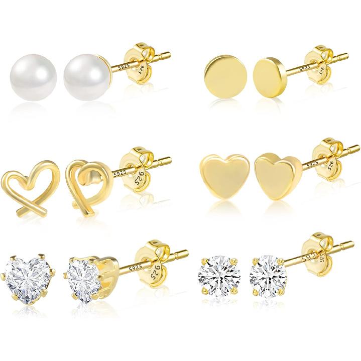 Stud Earrings for Women Hypoallergenic Sterling Silver Post Hoop and Studs Earrings Set for Multiple Piercing Small Ball Cubic Zirconia Earring Studs