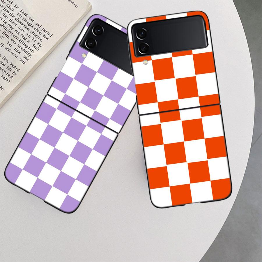Retro Klassisches Schachbrett Gitter Handyhülle Für Samsung Z Flip 7 6 5G Galaxy Z Flip 5 4 3 Schwarz Hart Cell Hülle Luxus PC Schale C