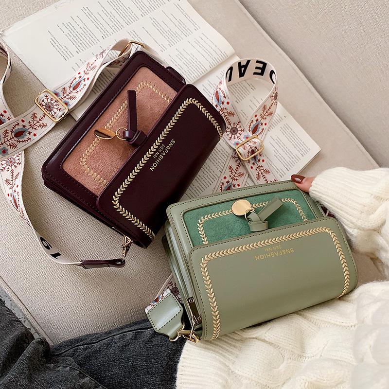 Fashion Embroidered Thread Contrast Small Square Bag 2025 New Large-capacity Shoulder Bag Versatile Simple Shoulder Strap Crossbody Bag