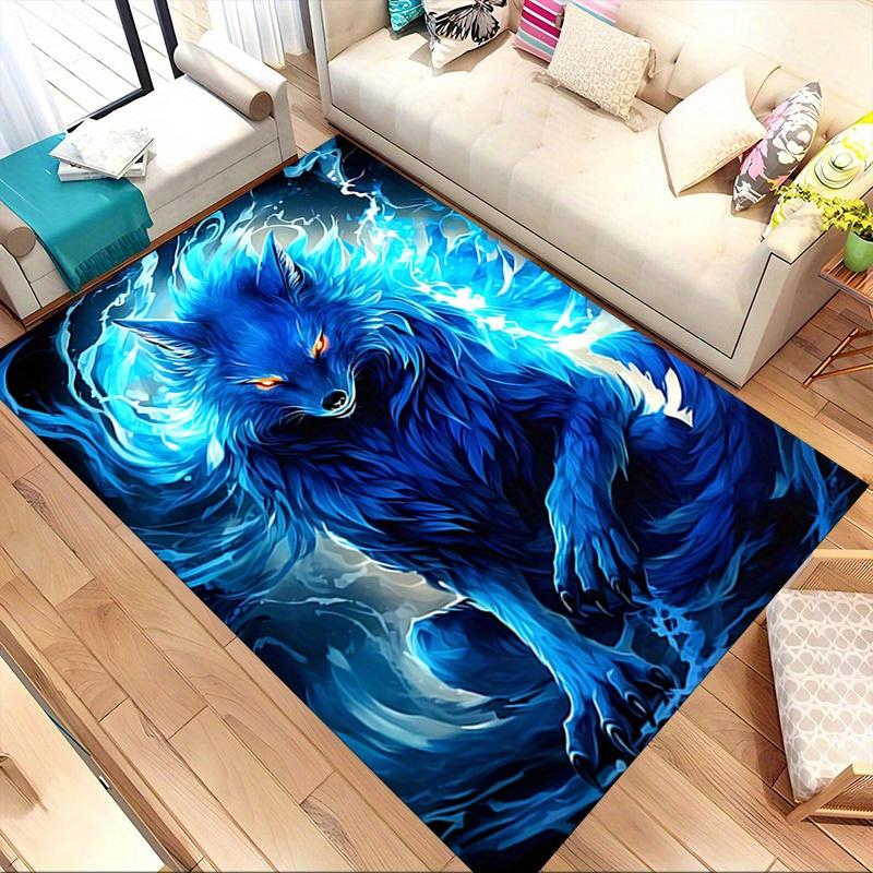 1pc Blue Wolf Spirit Themed Rug for Home Decor, Non-slip Office Carpet, Chair mat, Outdoor Mat, Christmas and Halloween gifts-0731034
