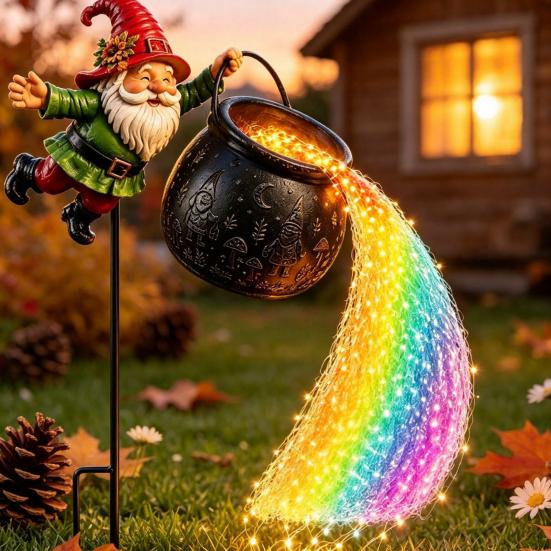 Solar-Weihnachts-Gartenleuchten Erdspießleuchte, Santa gießt fließende LED-Lichterketten, Bunte magische Strombetriebene Dekorationen Lichteffekt, Außenbereich