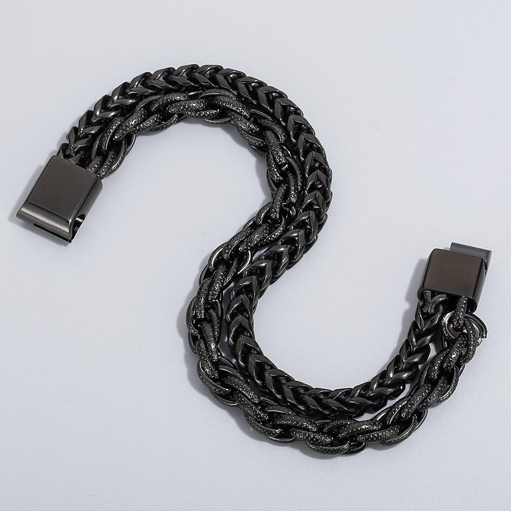 Men's Double Layer Chain Bracelet for Men Vacuum Plated Black Gold Color Stainless Steel Chain Custom Engraved Birthday Gifts