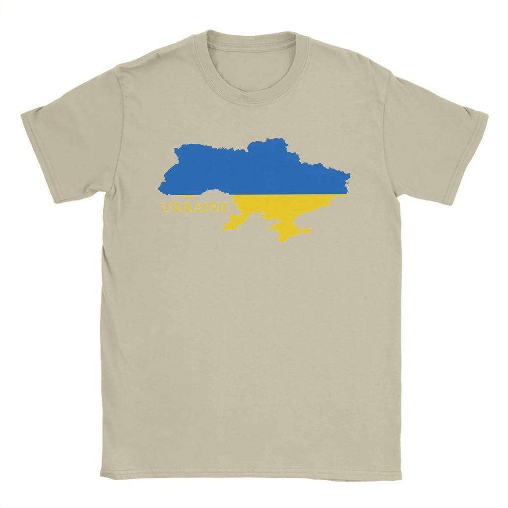 Ukraine Flag Map T-Shirts Men  Creative Pure Cotton Tee Shirt Crew Neck Short Sleeve T Shirts Printed Clothing