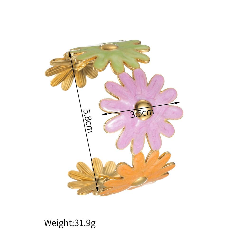 Frisches und Süßes Buntes Emaille-Blumen Offenes Armreif: Luxuriöses High-End-Mode-Edelstahlarmband