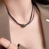 Vintage Leather Tiger's Eye Necklace - Women's Chinese Style Layered Necklace, Versatile Elegant Choker