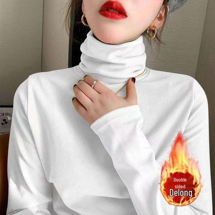 

Women s Double-sided Fleece Ruffle Turtleneck: Cozy Long-Sleeve Base Layer for Autumn/Winter 2XL for 135-150 lbs