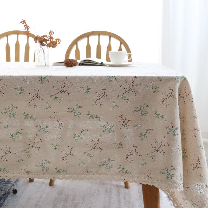 Polyester Lin Blondekantduk Rektangulær dusk Støvtett bordtrekk for kjøkken Spisebord Innredning av hjemmet