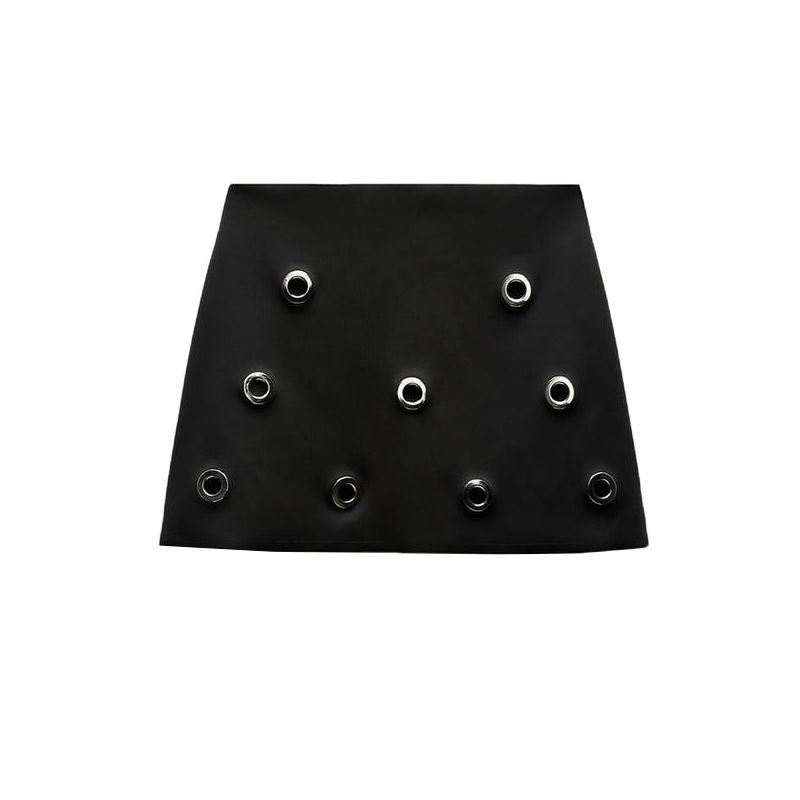 

Spring Wetsuit Fabric Effect Metal Clasp Punk Sweatshirt 1529155 High Waist Short Skirt 5584164 Black Skirt L