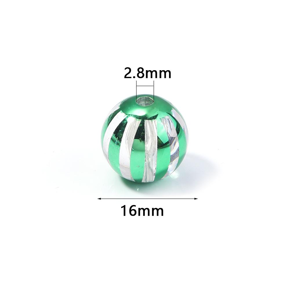 10pcs 16mm Christmas Acrylic Beads Red Green Watermelon Stripes Round Loose Beads For Jewelry Making DIY Bracelets Necklace