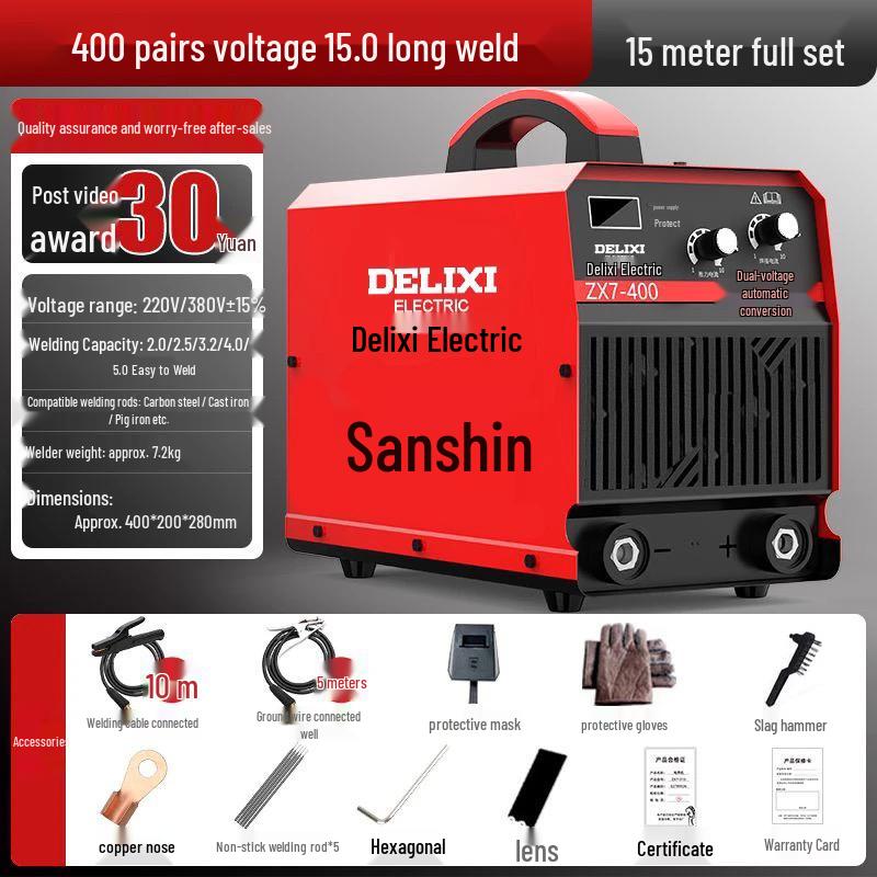 Delixi Dual Voltage Electric Welder 250/315/400A, Industrial Grade, 220V/380V, All-Copper, Automatic.