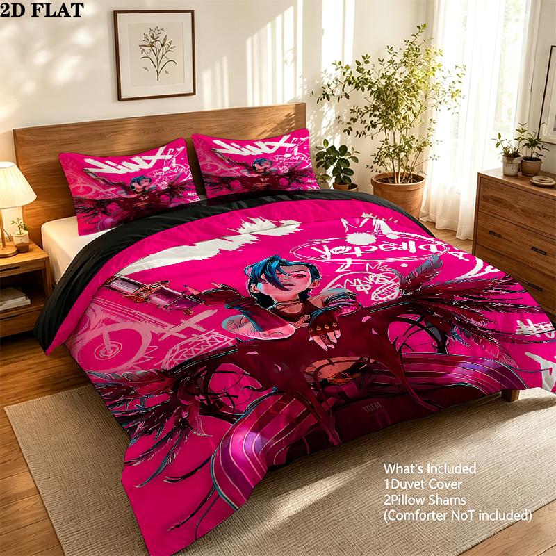 Jinx Pattern Bedding Quilt Set Quilt Cover Pillowcase Home Birthday Gift(1 * duvet cover + 2 * pillowcase, without core)