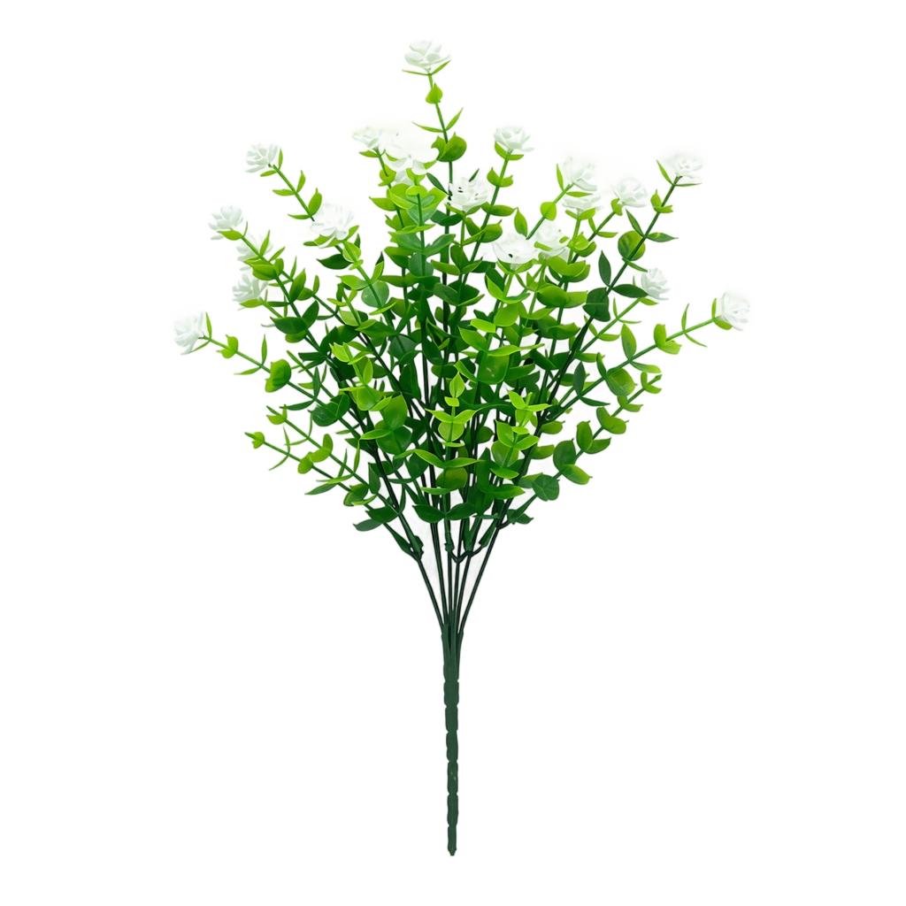 Artificial Eucalyptus Tea Rose Branches Seven Stems Faux Plant Arrangement for Home Office Tabletop Decoration Display