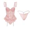 Flounce Lace Lingerie Women Bowknot See Through Night Dress Sweet Lace Sling Nightdress  Sleep
