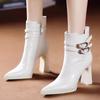 Chunky Fashion Women Ankle Boots Pointed Toe Elegant High Heels Leather Shoes 2025 Trend Winter Pumps Designer Botas De Mujer