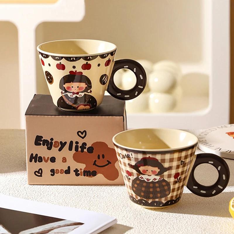 Happy Girl Keramiska Kaffekoppar Hem Frukost Yoghurtmuggar Fritid Kontor Utsökt Kaffekopp Vän Födelsedagspresenter