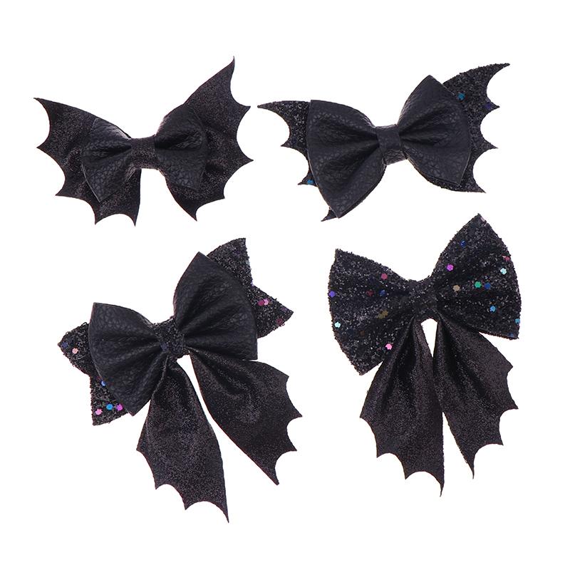 Classical Halloween Festival Girl'S Chunky Leather Bat Hair Bow Clip Wholesale Diy Hair Accessories Headwear Barrette