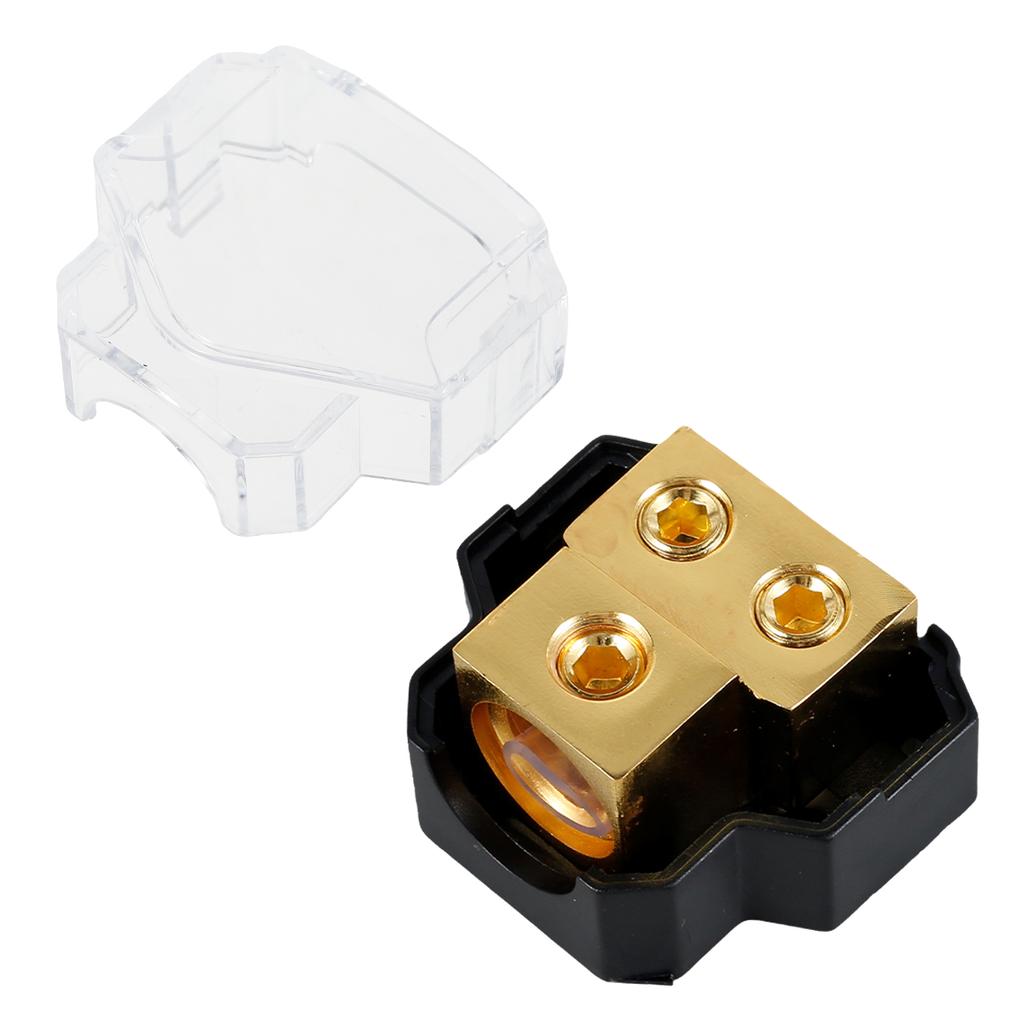 2 Way Power Distribution Block Durable Copper Car Audio Power Wire Splitter 0/2/4 Gauge In 4/6/8 Gauge Out for Car