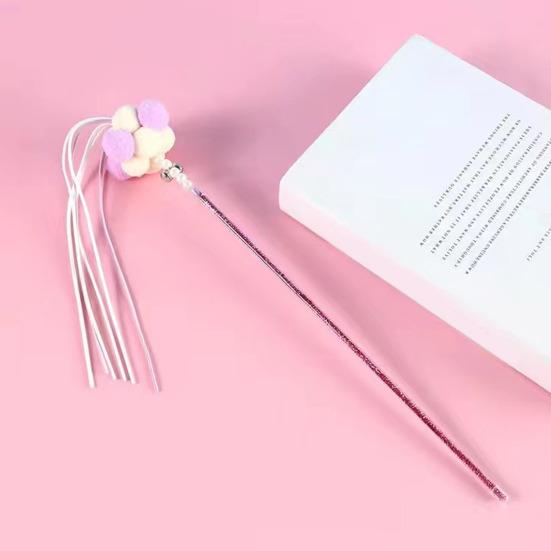 Funny Cat Stick Toy Flexible Long Pole Cat Teaser Wand with Bell And Tassel Interactive Pom-Poms Teaser Wand for Indoor Cats