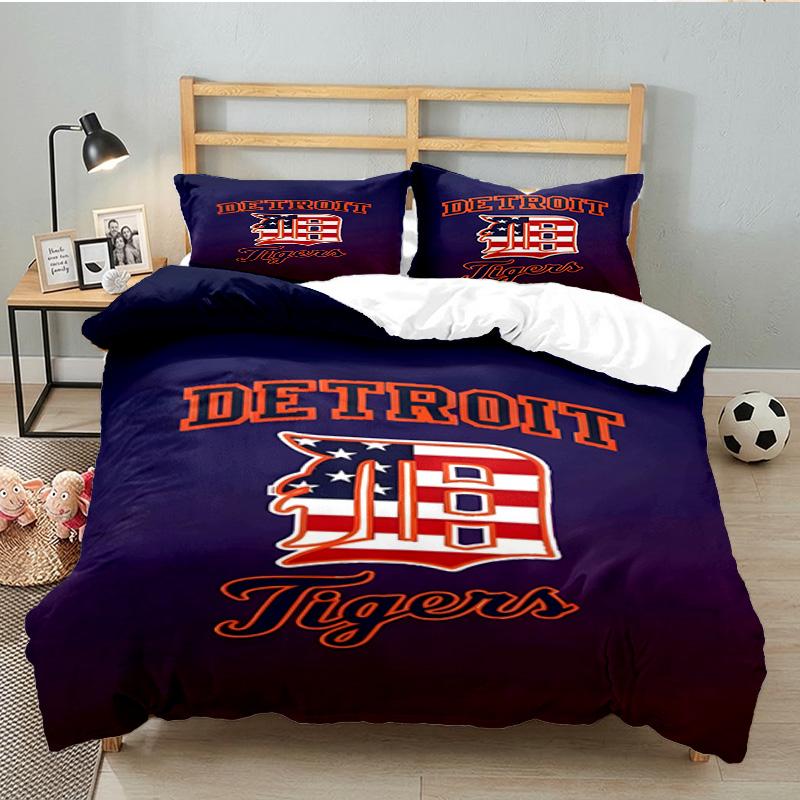 Detroit Tigers Emblem 3pcs Bedding Set,Including 1pc Duvet Cover And 2pcs Pillowcases Perfect Gift for Christmas,Ideal for Bedroom, Dormitory