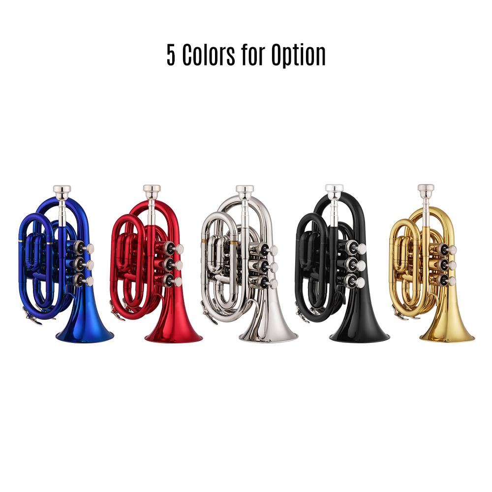 Mini  Trumpet Bb Flat Brass Material Wind Instrument with Mouthpiece Gloves Cleaning Cloth Carrying Case  Trumpet