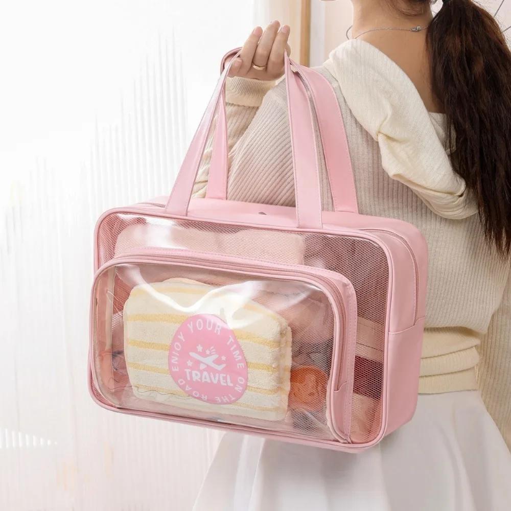 Beach Bag Portable Transparent Clothes Makeup Pouch Shopping Handbag Large Picnic Basket Travel Organizer Travel Essentials