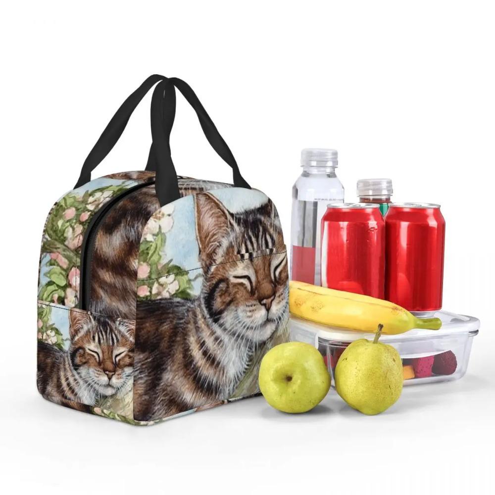 Cat Sleeps On A Tree Branch Insulated Lunch Bag for Women Office Cooler Thermal Food Box Tote Portable Lunch Boxes Container