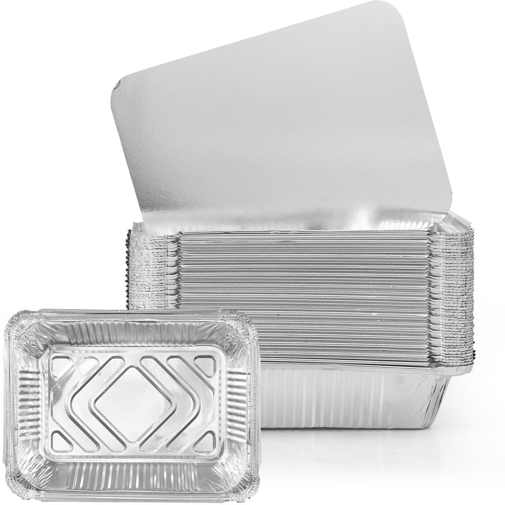 50set Aluminum Foil Pans with Lids Disposable Thickened Food Container BBQ Tray Non-Stick Packing Boxes Kitchen Baking Tool