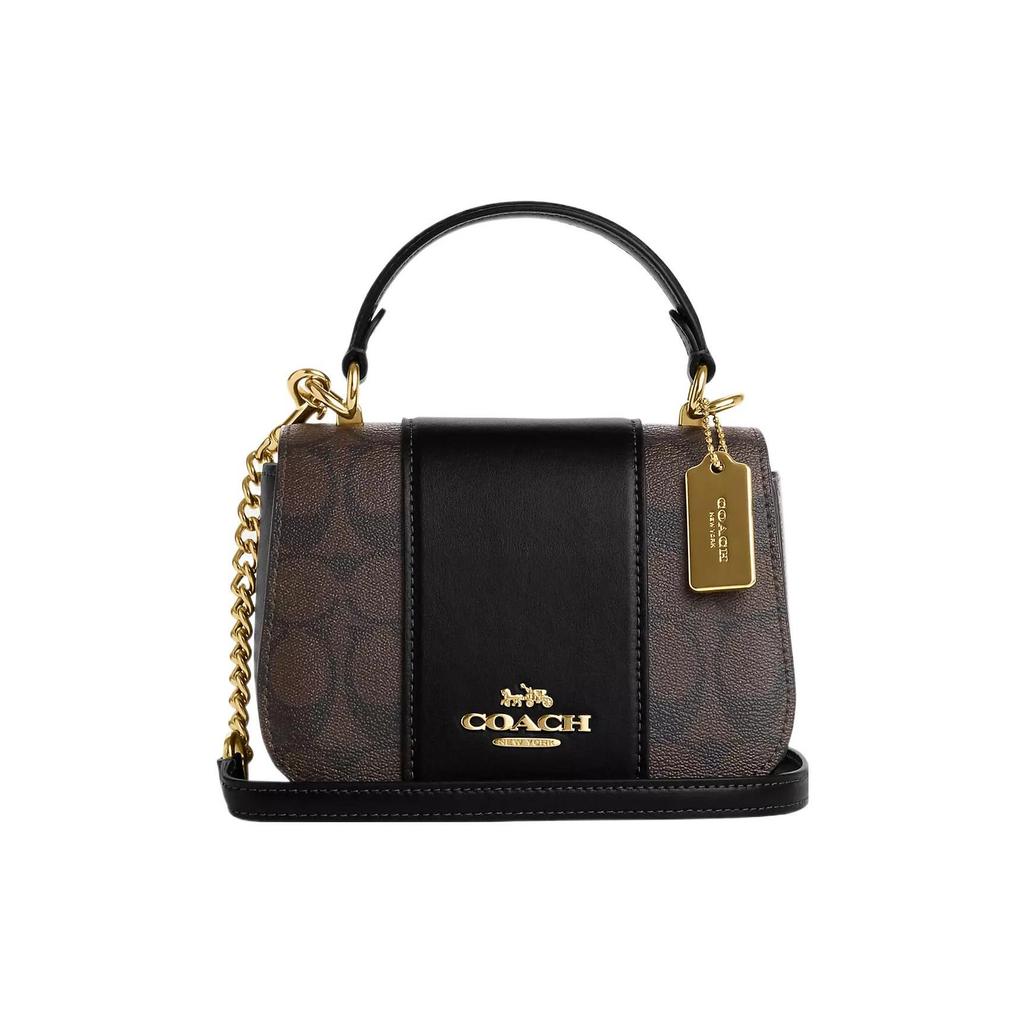Coach Bolsa Sela de Couro Lysa, Bolsa de Mão, Bolsa de Ombro, Bolsa Transversal Pequena Feminina Preto e Café CO965-IMAA8