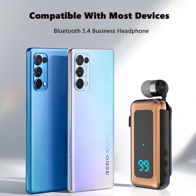 VAORLO Casque d'affaires avec Clip TF carte jouant Bluetooth 5.4 bruit annuler HD appel affichage numérique écouteur avec Microphone casque