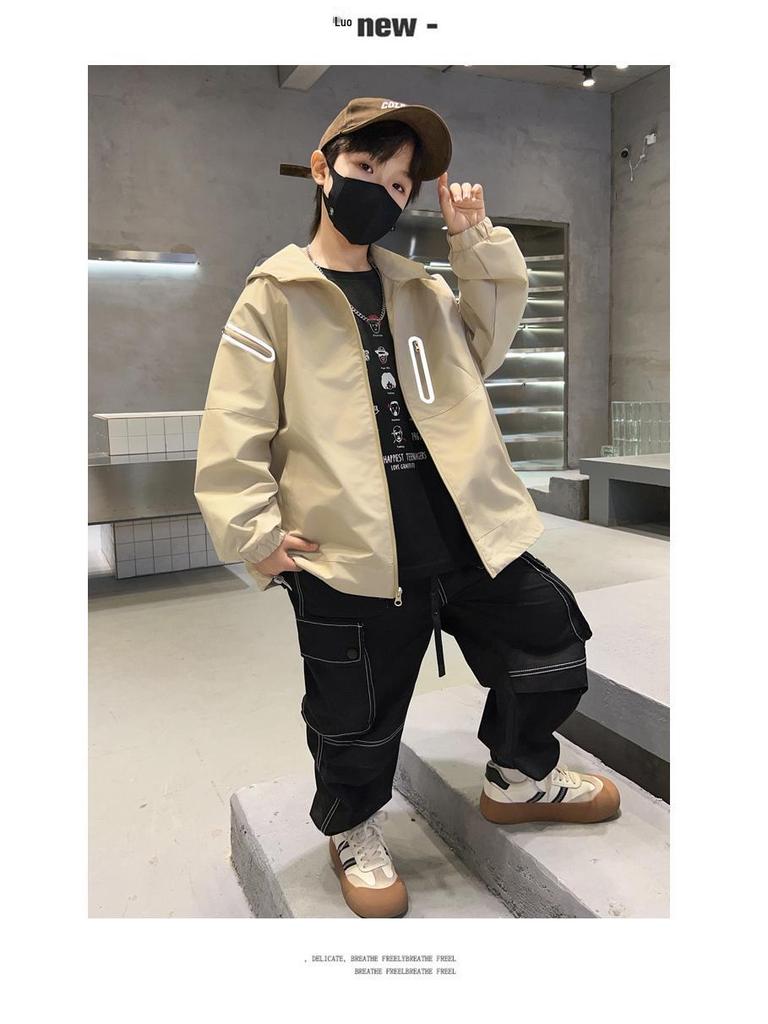 Chłopięca kurtka wiatrówka z kapturem 2024 - Jesienno/wiosenna kurtka outdoorowa dla starszych dzieci