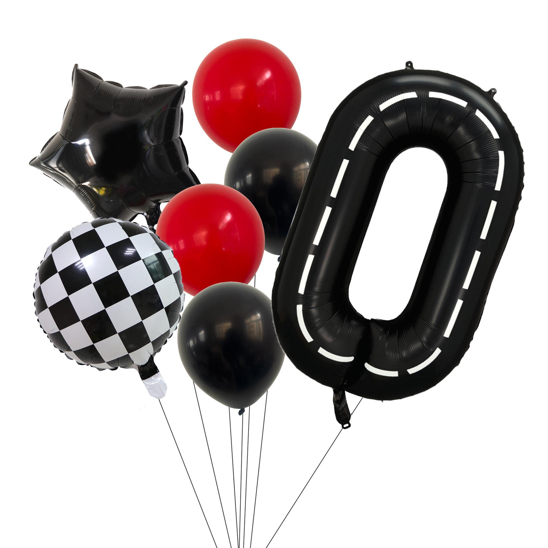 Тема гонок Алюминиевая пленка Цифровой шар Мальчик День рождения Атмосфера Вечеринка Сцена Аранжировка Набор шаров 40 inch white line black number 0 set