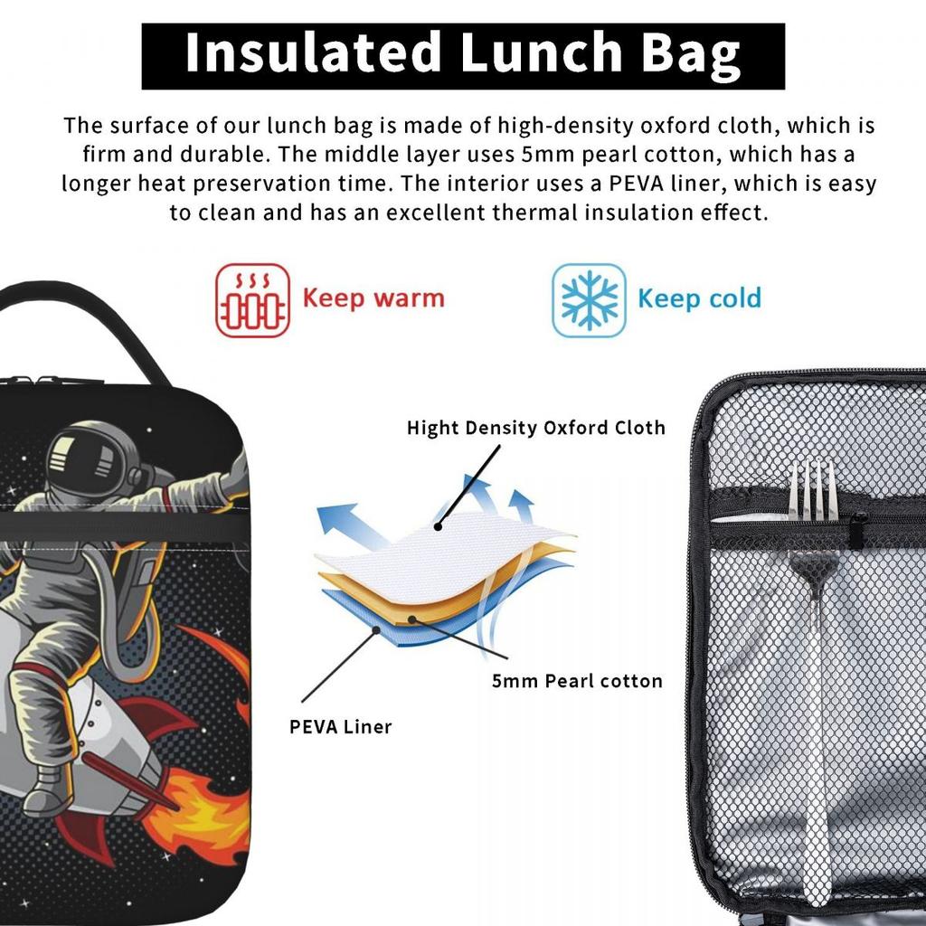 Astronauts Riding Monster Rocket Insulated Lunch Bag for Women Cooler Thermal Food Box Tote Portable Lunch Boxes Container